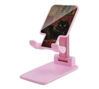 HETVBNS Black Fluffy Cat Phone Stand for Desk - Adjustable & Foldable Tablet Stand Portable Cell Phone Stand Holder Compatible with 4-13" Smartphones, Tablets