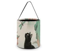 HETVBNS Black Fluffy Cat Watch Dragonfly Candy Bag Halloween Trick Or Treat Bucket 7.9x8.3in, Reusable Gift Bags for Party Holiday Wedding