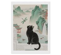 HETVBNS Black Fluffy Cat Watch Dragonfly Diamond Painting Kits for Adults, Full Round Drill DIY Diamond Art for Beginners, 5D Gem Art and Crafts for Home Wall Decor 12"x16"