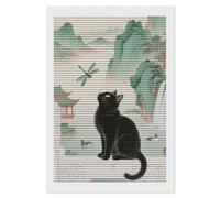 HETVBNS Black Fluffy Cat Watch Dragonfly Diamond Painting Kits for Adults, Full Round Drill DIY Diamond Art for Beginners, 5D Gem Art and Crafts for Home Wall Decor 8"x12"