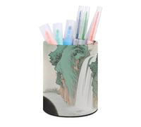 HETVBNS Black Fluffy Cat Watch Dragonfly Pen Holder for Desk PU Leather Round Desk Organizer Multifunctional Makeup Brush Storage Aesthetic Desktop Supplies Stylish Pencil Holder for Office & Home