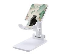 HETVBNS Black Fluffy Cat Watch Dragonfly Phone Stand for Desk - Adjustable & Foldable Tablet Stand Portable Cell Phone Stand Holder Compatible with 4-13" Smartphones, Tablets