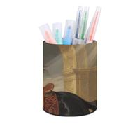 HETVBNS Black Horse Pen Holder for Desk PU Leather Round Desk Organizer Multifunctional Makeup Brush Storage Aesthetic Desktop Supplies Stylish Pencil Holder for Office & Home