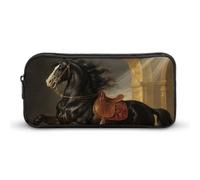 HETVBNS Black Horse Pencil Case Large Capacity, Durable Pencil Pouch Portable Small Cosmetic Bag with Metal Zipper, Simple Makeup Pouch Aesthetic Toiletry Bag for Travel Office