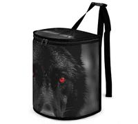 HETVBNS Black Red Eyed Wolf Car Trash Can with Lid, Leakproof Hanging Automotive Trash Bin, Waterproof Garbage Storage Bag for Vehicles, RV, Bathroom, Office