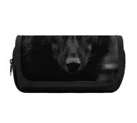 HETVBNS Black Red Eyed Wolf Pencil Case Extra Large, Double Layer Pencil Pouch with Zipper, Portable Cosmetic Bags for Travel, Office Stationery Organizer for Women Men