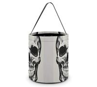 HETVBNS Black Skull Pattern Candy Bag Halloween Trick Or Treat Bucket 7.9x8.3in, Reusable Gift Bags for Party Holiday Wedding