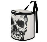 HETVBNS Black Skull Pattern Car Trash Can with Lid, Leakproof Hanging Automotive Trash Bin, Waterproof Garbage Storage Bag for Vehicles, RV, Bathroom, Office