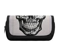 HETVBNS Black Skull Pattern Pencil Case Extra Large, Double Layer Pencil Pouch with Zipper, Portable Cosmetic Bags for Travel, Office Stationery Organizer for Women Men