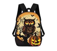 HETVBNS Black Tree Owl Pumpkin Head Backpack for Women Men, Durable 600D Polyester Bookbag with Large Capacity, Lightweight 17 Inch Laptop Backpack Minimalism Casual Daypack for Work, Travel