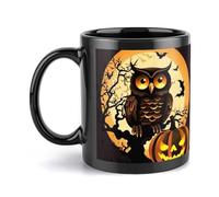 HETVBNS Black Tree Owl Pumpkin Head Coffee Mug, Ceramic Mug with Handle - Double-Sided Print, Elegant 11oz Coffee Cup for Women Men, Dishwasher Safe