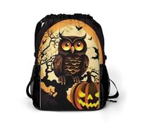 HETVBNS Black Tree Owl Pumpkin Head Drawstring Backpack, Dry Wet Separate Gym Bag Unisex Sports Drawstring Bag for Work, Fitness