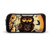 HETVBNS Black Tree Owl Pumpkin Head Pencil Case Large Capacity, Durable Pencil Pouch Portable Small Cosmetic Bag with Metal Zipper, Simple Makeup Pouch Aesthetic Toiletry Bag for Travel Office