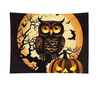 HETVBNS Black Tree Owl Pumpkin Head Tapestry Wall Hanging - 30"x40" Aesthetic Tapestries Soft Polyester Wall Art Decor Large Tapestry for Bedroom Living Room Dorm Backdrop, Hanging Kit Included