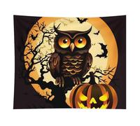 HETVBNS Black Tree Owl Pumpkin Head Tapestry Wall Hanging - 50"x60" Aesthetic Tapestries Soft Polyester Wall Art Decor Large Tapestry for Bedroom Living Room Dorm Backdrop, Hanging Kit Included