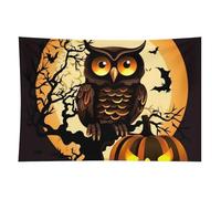 HETVBNS Black Tree Owl Pumpkin Head Tapestry Wall Hanging - 60"x90" Aesthetic Tapestries Soft Polyester Wall Art Decor Large Tapestry for Bedroom Living Room Dorm Backdrop, Hanging Kit Included