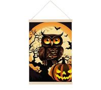 HETVBNS Black Tree Owl Pumpkin Head Wall Art, 15.7 X 23.6 Inch Reusable Magnetic Poster Hanger - Canvas Poster Included, Complete Hanging Kit for Posters, Art, Maps