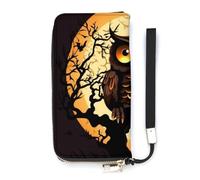 HETVBNS Black Tree Owl Pumpkin Head Wallet, Elegant Wristlet Wallet with Multi-Card Slots, PU Leather Long Purse for Women, Men