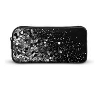 HETVBNS Black White Glitter Pencil Case Large Capacity, Durable Pencil Pouch Portable Small Cosmetic Bag with Metal Zipper, Simple Makeup Pouch Aesthetic Toiletry Bag for Travel Office