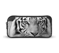 HETVBNS Black White Tiger Pencil Case Large Capacity, Durable Pencil Pouch Portable Small Cosmetic Bag with Metal Zipper, Simple Makeup Pouch Aesthetic Toiletry Bag for Travel Office