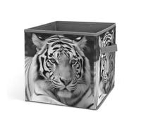 HETVBNS Black White Tiger Storage Bins 10.6 Inch, Oxford Fabric Foldable Storage Cube Organizer Basket with Handles, Fabric Bins for Closet Shelves, Toys, Clothes, Books, Bedroom