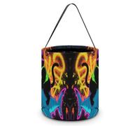 HETVBNS Blacklight Cat Riding Shark Candy Bag Halloween Trick Or Treat Bucket 7.9x8.3in, Reusable Gift Bags for Party Holiday Wedding