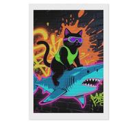 HETVBNS Blacklight Cat Riding Shark Diamond Painting Kits for Adults, Full Round Drill DIY Diamond Art for Beginners, 5D Gem Art and Crafts for Home Wall Decor 8"x12"