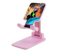 HETVBNS Blacklight Cat Riding Shark Phone Stand for Desk - Adjustable & Foldable Tablet Stand Portable Cell Phone Stand Holder Compatible with 4-13" Smartphones, Tablets