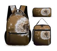 HETVBNS Blown Dandelion Blossom Backpack Set 3 Piece, Durable Backpack Insulated Lunch Bag Portable Pencil Case for Men Women