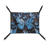 HETVBNS Blue Butterfly Pet Hammock for Cats & Dogs, Soft Breathable Canvas Hanging Hammock with Adjustable Straps, Comfortable & Durable Hanging Bed for Small to Medium Pets