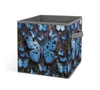 HETVBNS Blue Butterfly Storage Bins 10.6 Inch, Oxford Fabric Foldable Storage Cube Organizer Basket with Handles, Fabric Bins for Closet Shelves, Toys, Clothes, Books, Bedroom