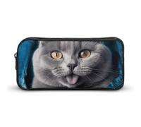 HETVBNS Blue Cat Pencil Case Large Capacity, Durable Pencil Pouch Portable Small Cosmetic Bag with Metal Zipper, Simple Makeup Pouch Aesthetic Toiletry Bag for Travel Office