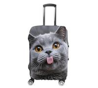 HETVBNS Blue Cat Sticking Out Tongue Luggage Cover, Elastic Luggage Protector Fits 19-32in Suitcases, Washable & Anti-Scratch Suitcase Cover for Men Women, style, Small, Classic