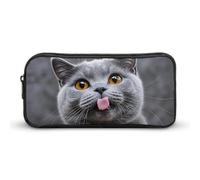 HETVBNS Blue Cat Sticking Out Tongue Pencil Case Large Capacity Zipper Pouch, Durable Pencil Box Organizer, Portable Small Cosmetic Bag for Office, Travel