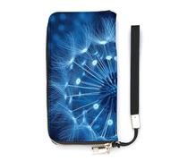 HETVBNS Blue Dandelion Wallet, Elegant Wristlet Wallet with Multi-Card Slots, PU Leather Long Purse for Women, Men