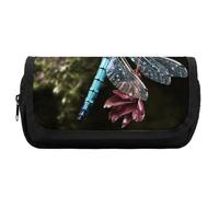 HETVBNS Blue Dragonfly Pencil Case Extra Large, Double Layer Pencil Pouch with Zipper, Portable Cosmetic Bags for Travel, Office Stationery Organizer for Women Men