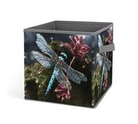 HETVBNS Blue Dragonfly Storage Bins 10.6 Inch, Oxford Fabric Foldable Storage Cube Organizer Basket with Handles, Fabric Bins for Closet Shelves, Toys, Clothes, Books, Bedroom