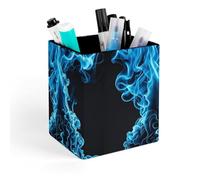 HETVBNS Blue Flame Pen Holder for Desk - PU Leather Square Desk Organizer Travel Makeup Brush Storage Stylish Pencil Holder Desktop Stationery Organizer for Office & Home