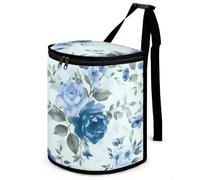 HETVBNS Blue Flower Floral Pattern Roses Car Trash Can with Lid, Leakproof Hanging Automotive Trash Bin, Waterproof Garbage Storage Bag for Vehicles, RV, Bathroom, Office