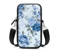 HETVBNS Blue Flower Floral Pattern Roses Cell Phone Bag with Detachable Strap, Aesthetic Mini Sling Bag Small Crossbody Bag for Phone