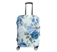 HETVBNS Blue Flower Floral Pattern Roses Luggage Cover, Elastic Luggage Protector Fits 19-32in Suitcases, Washable & Anti-Scratch Suitcase Cover for Men Women, style, M, Classic