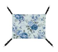 HETVBNS Blue Flower Floral Pattern Roses Pet Hammock for Cats & Dogs, Soft Breathable Canvas Hanging Hammock with Adjustable Straps, Comfortable & Durable Hanging Bed for Small to Medium Pets