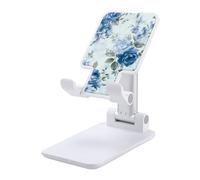 HETVBNS Blue Flower Floral Pattern Roses Phone Stand for Desk - Adjustable & Foldable Tablet Stand Portable Cell Phone Stand Holder Compatible with 4-13" Smartphones, Tablets