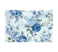 HETVBNS Blue Flower Floral Pattern Roses Tapestry Wall Hanging - 40"x60" Aesthetic Tapestries Soft Polyester Wall Art Decor Large Tapestry for Bedroom Living Room Dorm Backdrop, Hanging Kit Included