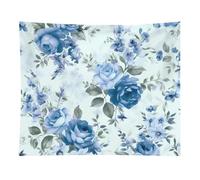 HETVBNS Blue Flower Floral Pattern Roses Tapestry Wall Hanging - 50"x60" Aesthetic Tapestries Soft Polyester Wall Art Decor Large Tapestry for Bedroom Living Room Dorm Backdrop, Hanging Kit Included