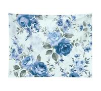 HETVBNS Blue Flower Floral Pattern Roses Tapestry Wall Hanging - 60"x80" Aesthetic Tapestries Soft Polyester Wall Art Decor Large Tapestry for Bedroom Living Room Dorm Backdrop, Hanging Kit Included
