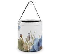 HETVBNS Blue Flowers And Dragonfly Candy Bag Halloween Trick Or Treat Bucket 7.9x8.3in, Reusable Gift Bags for Party Holiday Wedding