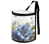 HETVBNS Blue Flowers and Dragonfly Car Trash Can with Lid, Leakproof Hanging Automotive Trash Bin, Waterproof Garbage Storage Bag for Vehicles, RV, Bathroom, Office