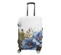 HETVBNS Blue Flowers And Dragonfly Luggage Cover, Elastic Luggage Protector Fits 19-32in Suitcases, Washable & Anti-Scratch Suitcase Cover for Men Women, style, M, Classic
