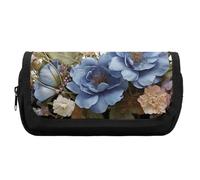 HETVBNS Blue Flowers And Dragonfly Pencil Case Extra Large, Double Layer Pencil Pouch with Zipper, Portable Cosmetic Bags for Travel, Office Stationery Organizer for Women Men